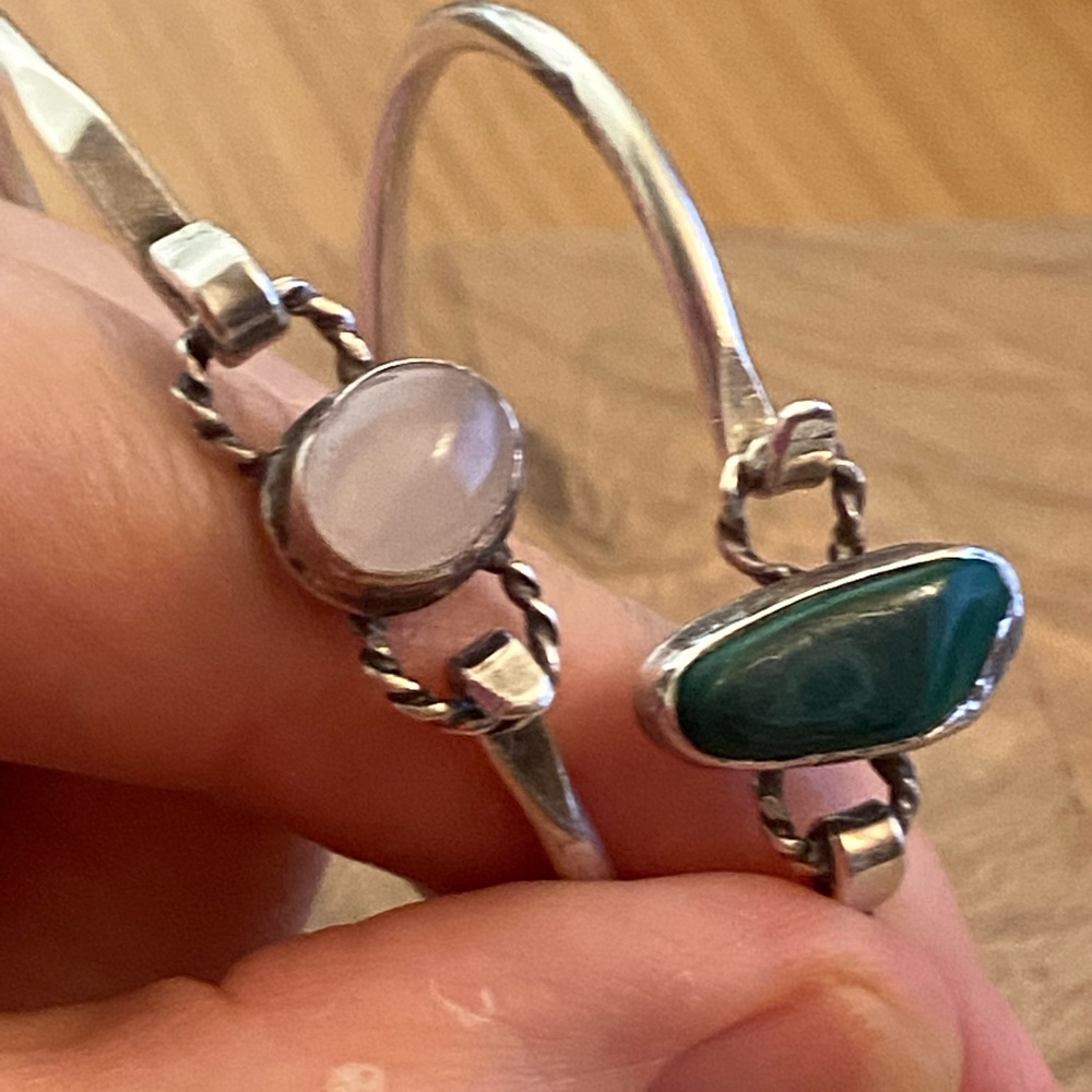 Two Vintage Silver Gemstone Bangle Bracelets - image 6